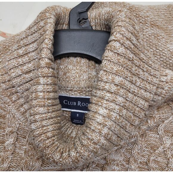 Club Room Chunky Cable Knit Turtleneck Sweater Small Oatmeal Grandpa Fisherman - Picture 6 of 8